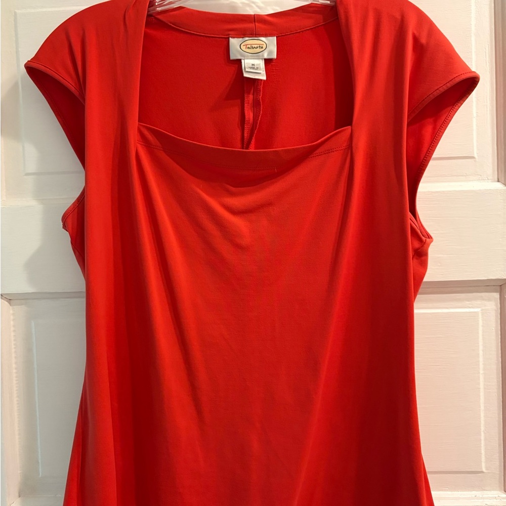 EUC Talbots Women's Orange-Red cap sleeve square neck top  M